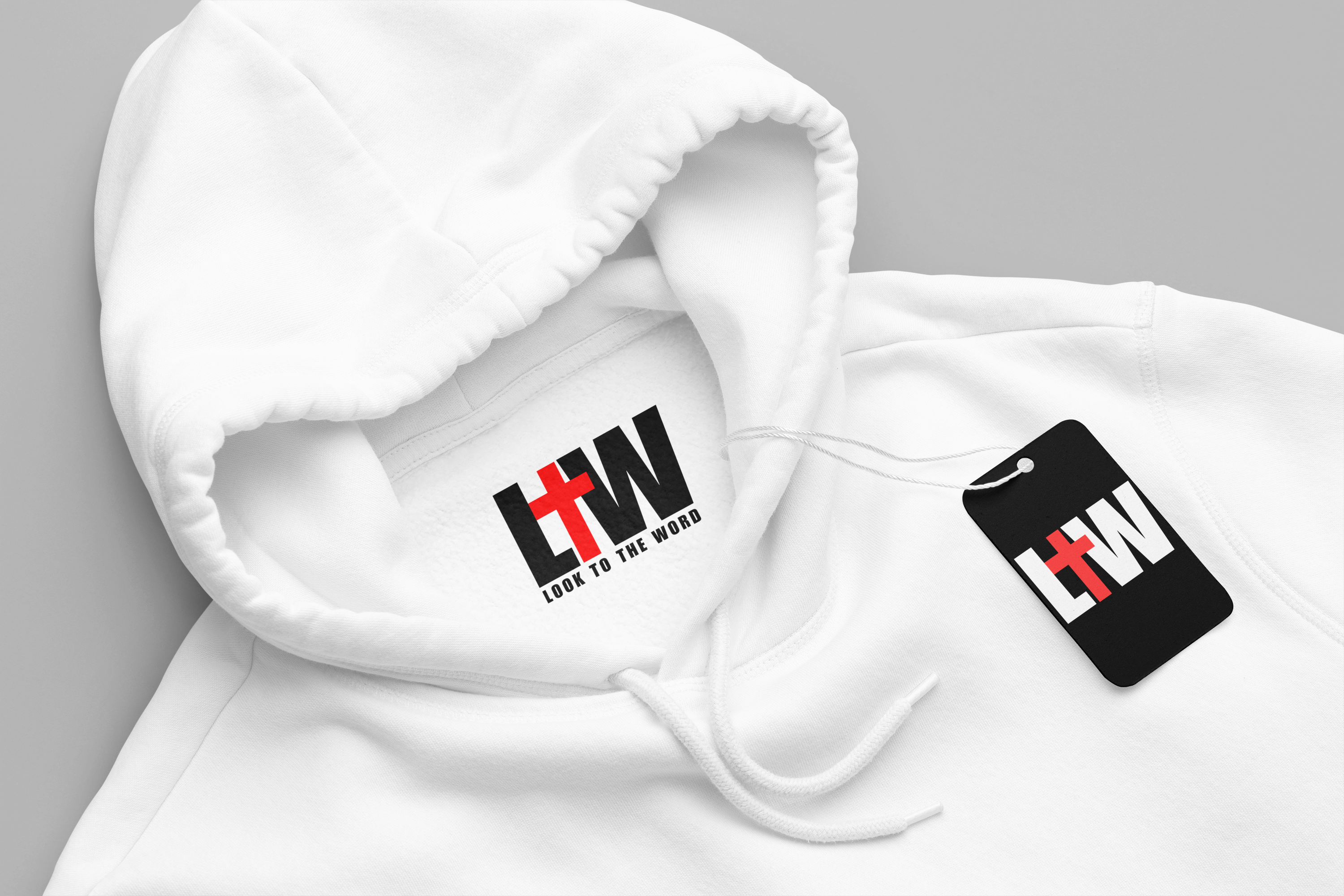 brand tag mockup featuring look to the word hoodie placed on background